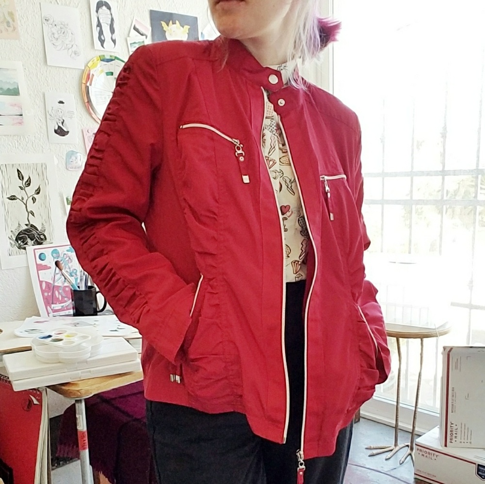 LAST CHANCE NWOT Alessa W. Red Pleat Detail Jacket